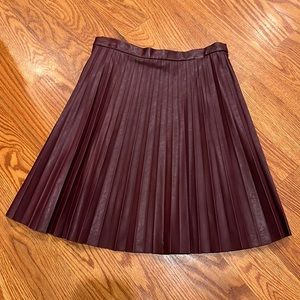 Like new, JCrew Maroon pleated leather skirt